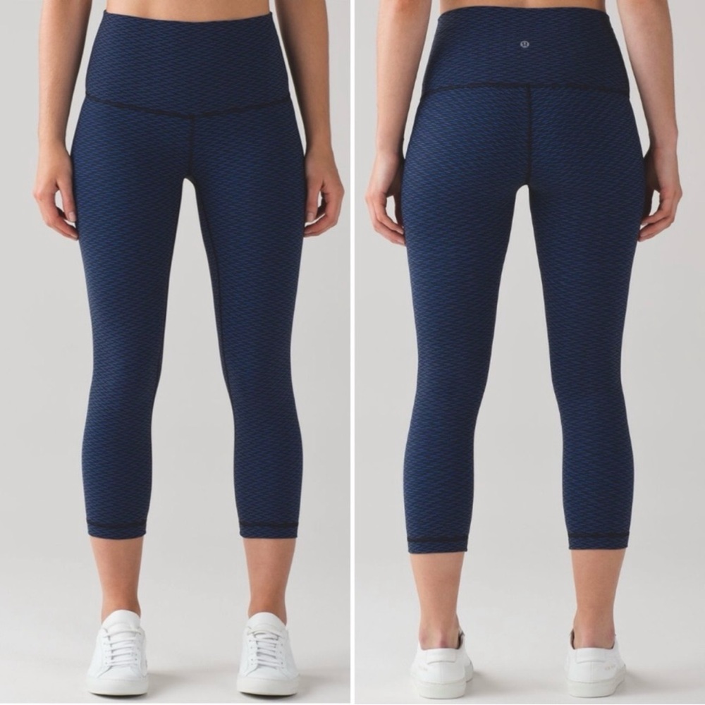 Lululemon Wunder Under Crop Score Jacquard Black Cerulean Blue